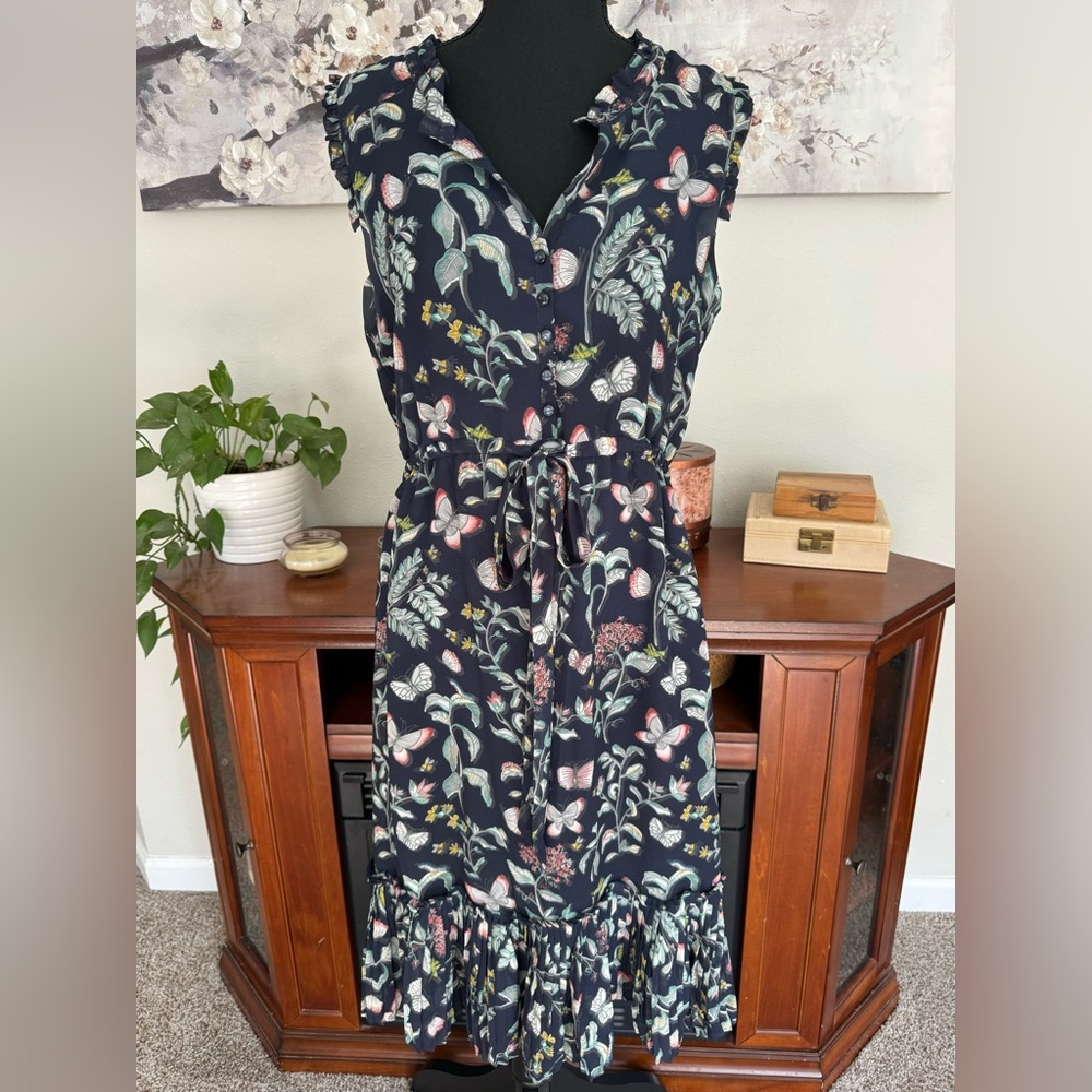 Blue Flower Bird Summer Dress - Size Medium - Picture 1 of 6